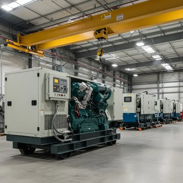 Industrial generator in climate-controlled equipment storage facility